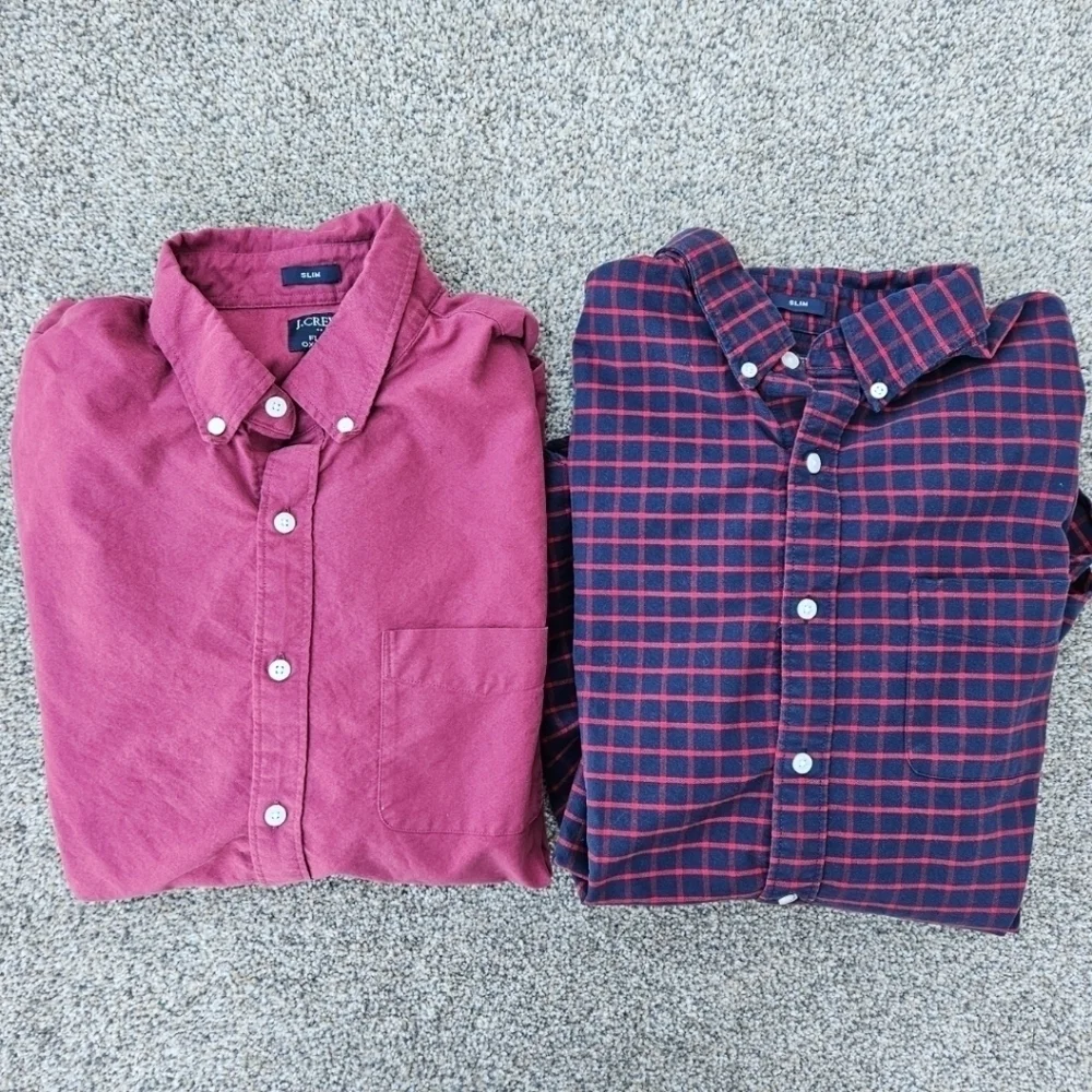 J. Crew Slim Fit Flex Oxford Long Sleeve Button Down Plaid Shirts LOT Mens Large